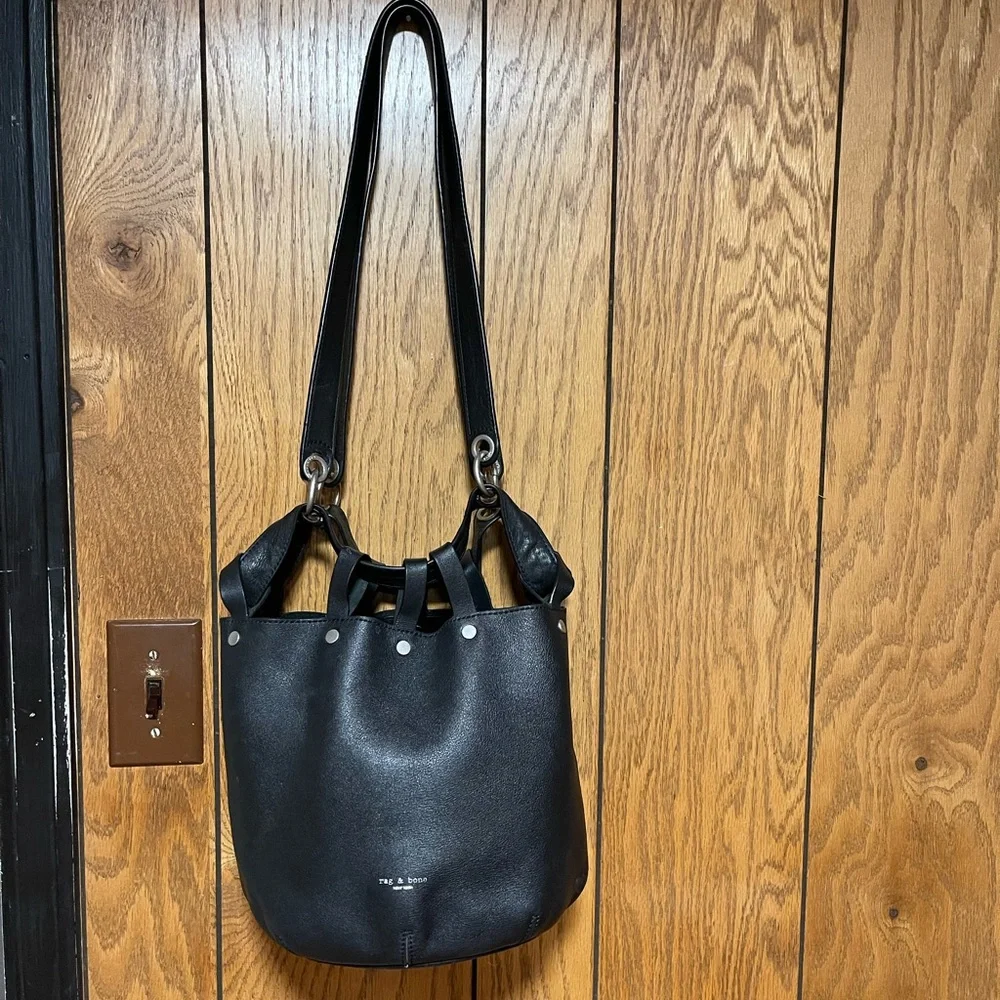 Rag & bone"Studded Pebbled Leather Bucket Bag Black... - Picture 5 of 16